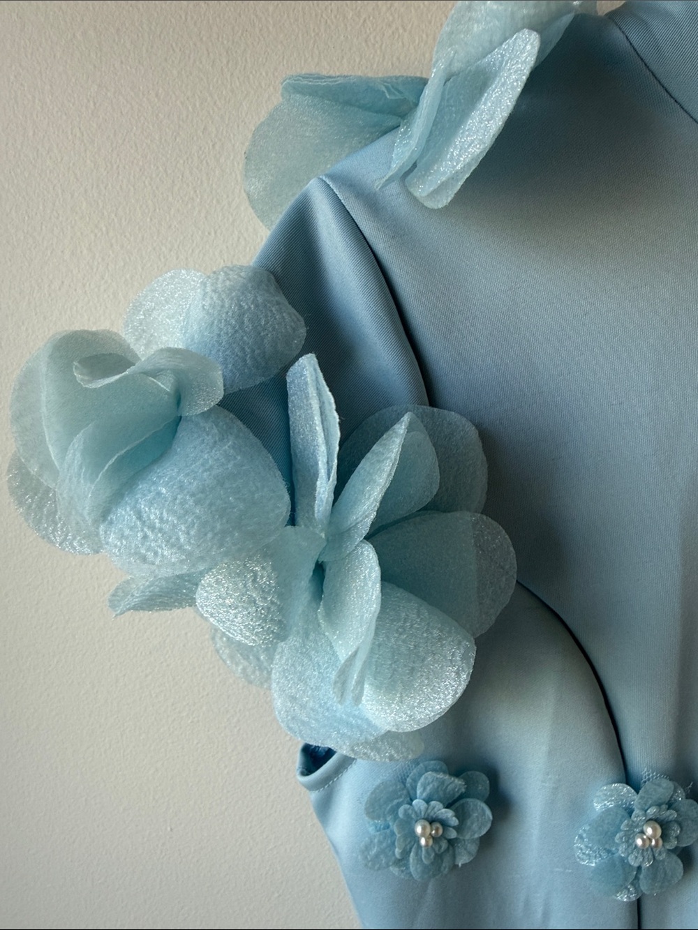 Women’s Light Blue Floral Appliqué Dress - Picture 2 of 6